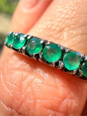 Vintage Sterling Silver Emerald Band sz 5 1/2